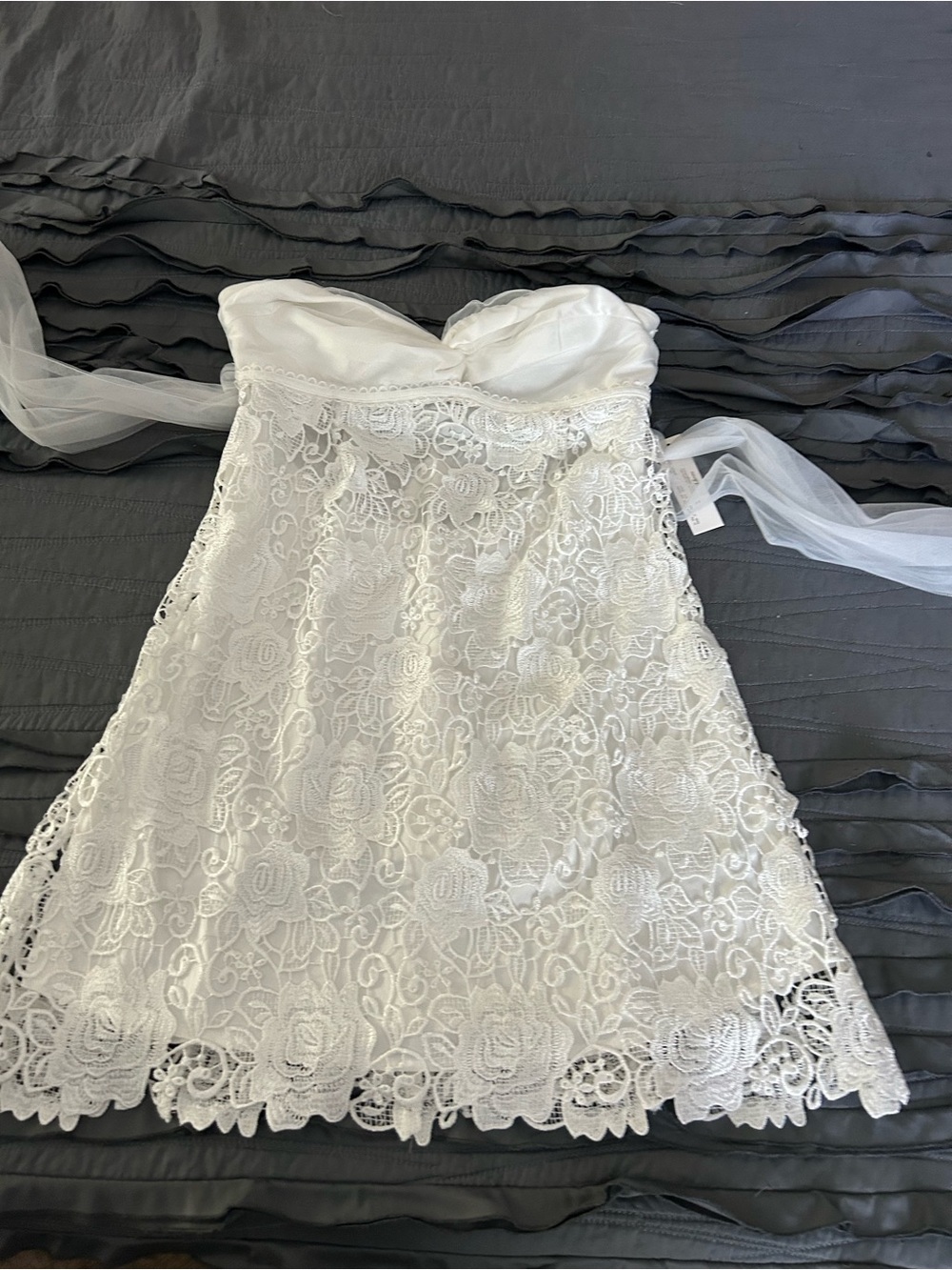 For Love & Lemons White Strapless Lace Mini Dress